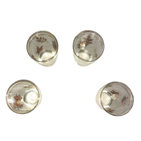 Set of 4 Frosted glass Glasses with GOLD FOIL Leaf Art Imprints and Accents - Picture 2 of 8